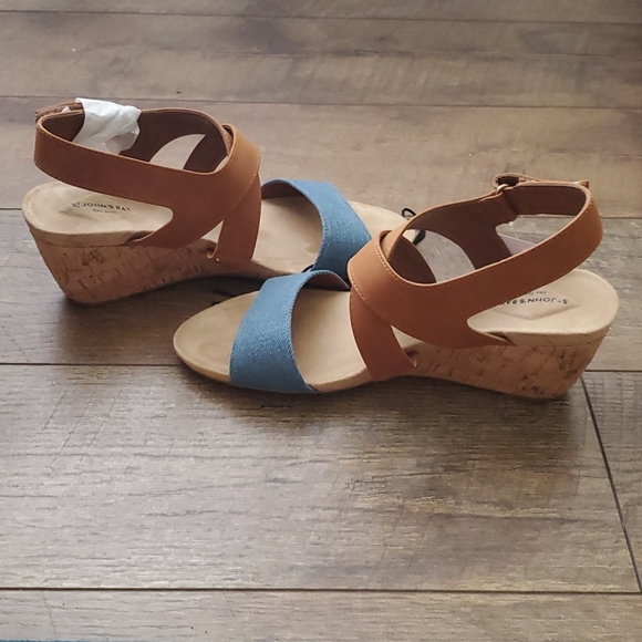 Brown and Denim wedge sandals size 9.5 W - Picture 4 of 8